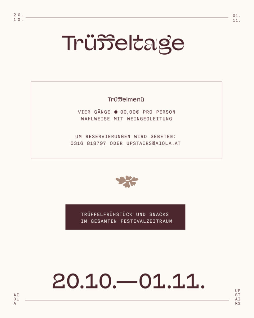Trüffeltage im aiola upstairs mit Trüffelmenü, Trüffelfrühstück und Snacks